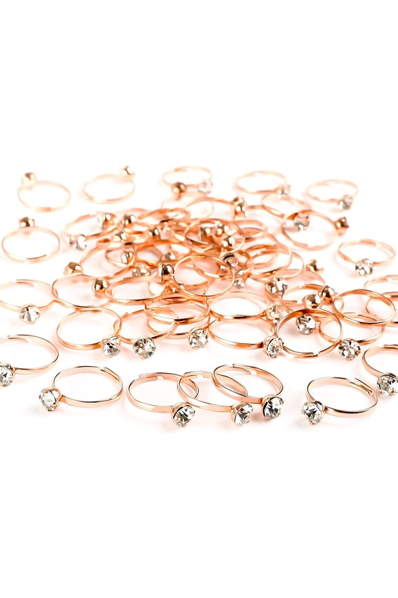 Bridal Shower Rings 52 Pack Rose Gold Diamond Engagement Rings for Wedding Party Favors Table Decorations Cupcake Toppers