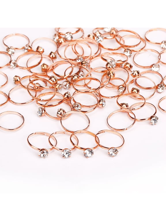 Bridal Shower Rings 52 Pack Rose Gold Diamond Engagement Rings for Wedding Party Favors Table Decorations Cupcake Toppers