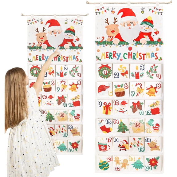 Naler Christmas Advent Calendar with 24 Pockets Countdown Calendar Xmas Reusable Canvas Wall Hanging Bag for Home Holiday Decorations