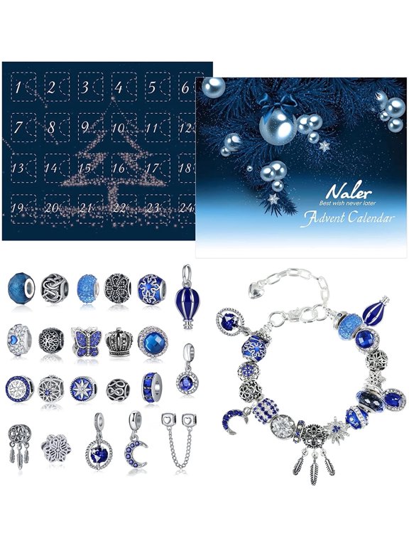 Christmas Countdown Advent Calendar 2026, 24 Days Jewelry Making Kit for Women Girls,Silver & Blue