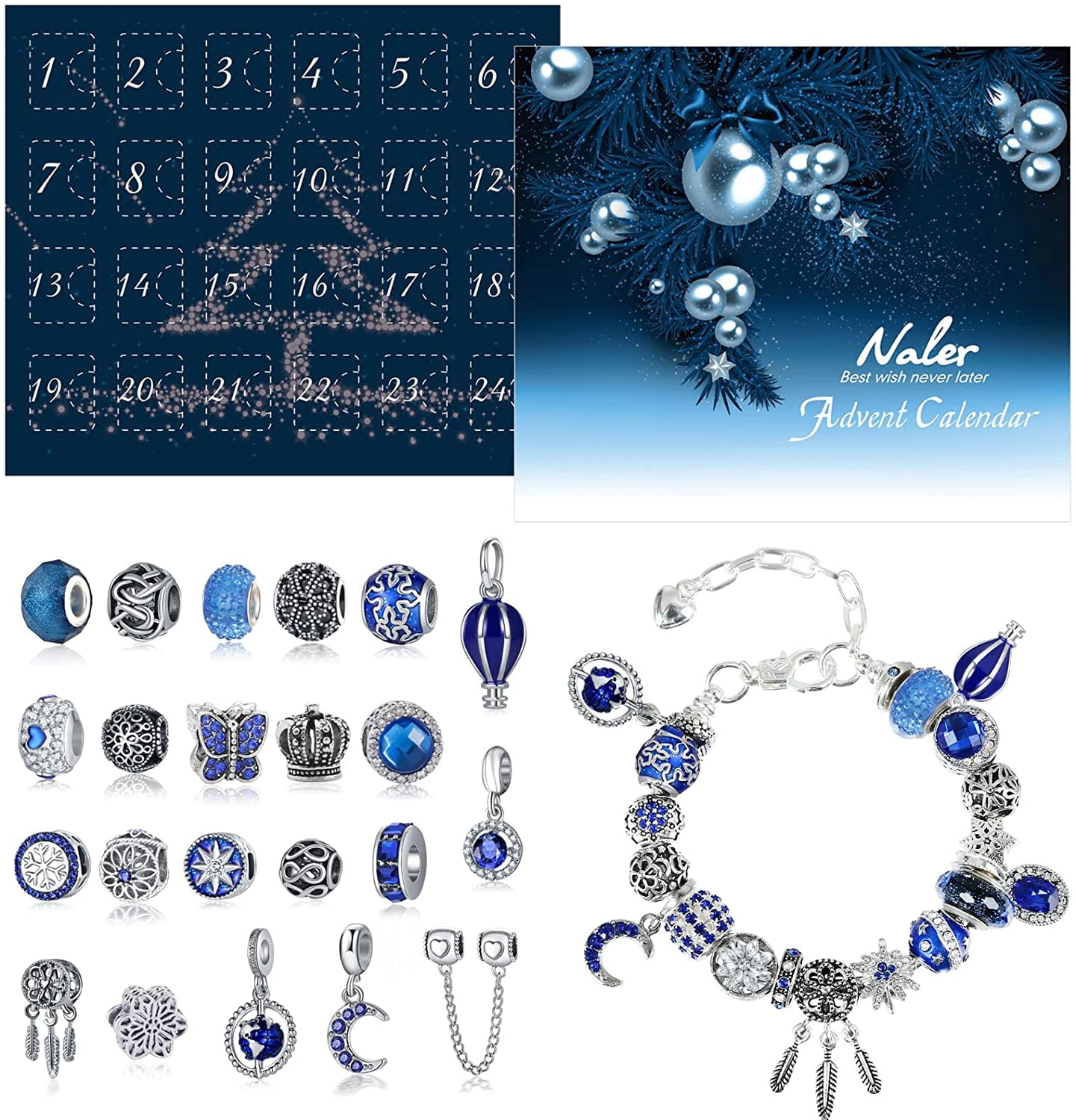 Naler Christmas Countdown Advent Calendar 2024,24 Days Jewelry Making Kit  for Women Girls,Silver & Blue - Walmart.com