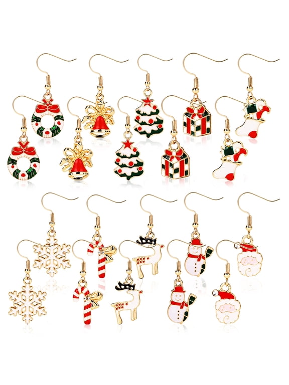 Christmas Drop Dangle Earrings Jewelry Set for Xmas Women, 10 Pairs, Alloy