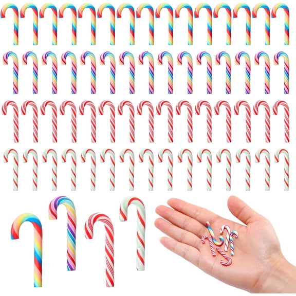 Naler Christmas Mini Candy Canes Decorations, 60 Pcs Polymer Clay Canes Miniature Fake Candy Charms for Dollhouse Craft and Xmas Tree Decorations-No Hole