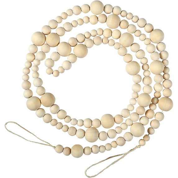 Naler Christmas Natural Wood Bead Garland,7.2 ft Prayer Beads for Boho Farmhouse Tree Party Decor