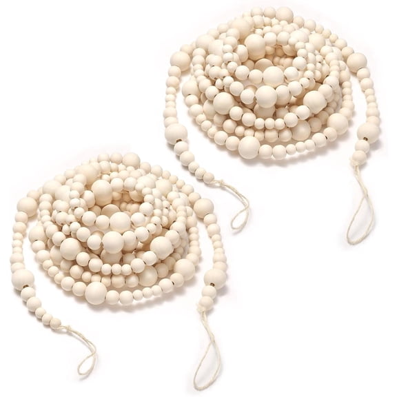 Naler Christmas Natural Wooden Bead Garland,2 Pieces Prayer Beads for Boho Farmhouse Xmas Tree Party Decor