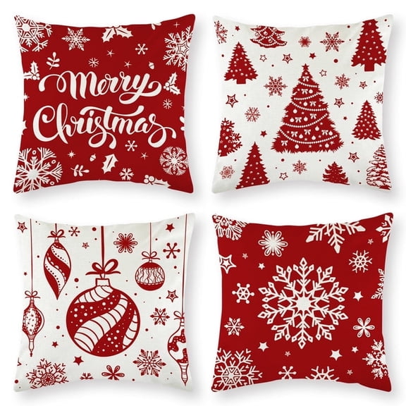 Naler Christmas Pillow Covers 18" x 18", Rustic Christmas Pillow Cases Holiday Throw Pillows Cases Covers for Christmas Indoor Home Decorations, Set of 4