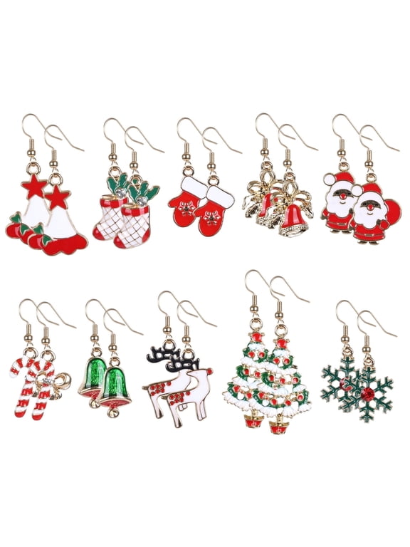 Christmas-Themed Earrings, Gold, 11mm x 35mm, 10 Pack