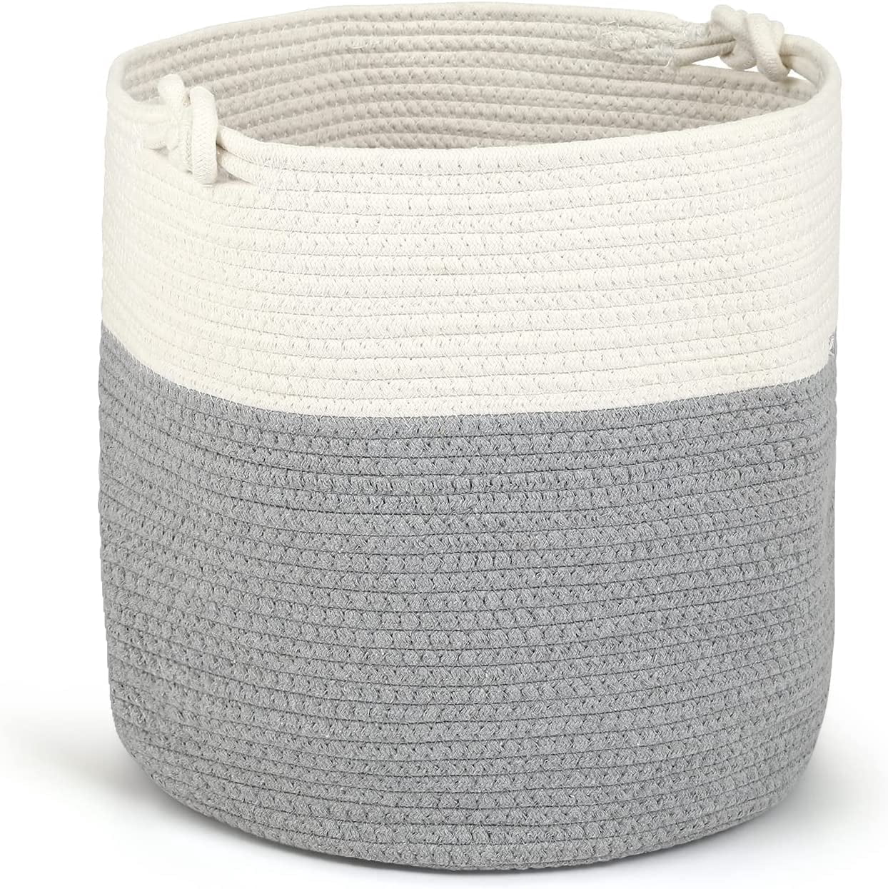 Naler Cotton Rope Storage Basket Bins,13.6"x14.2" Woven Nursery Hamper for Toys &Towels ,Light Grey