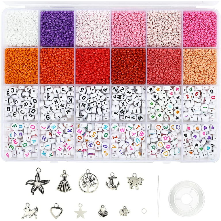 Naler Craft Kits,2mm Red Glass Seed Beads & Assorted Alphabet Letter Beads  for Women Girls DIY Bracelets,Jewelry Making & Beading 