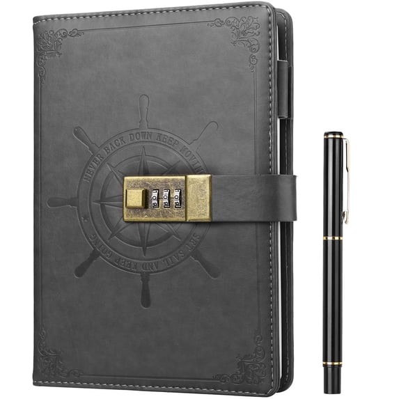 Naler Diary with Lock, A5 Journal with Lock 210 Pages, Locks Journal Password Notebook with Pen for Personal Daily Arrangement, Journey and Work Record, Grey