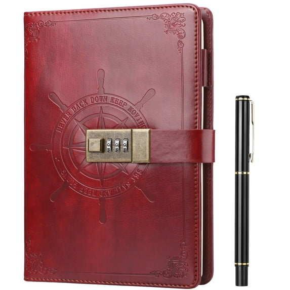Naler Diary with Lock, A5 Journal with Lock 210 Pages, Locks Journal Password Notebook with Pen for Personal Daily Arrangement, Journey and Work Record, Wine Red