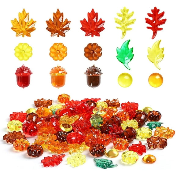 Naler Fall Vase Filler Bin Filler, Mini Acrylic Fall Table Scatter Fall Leaves Pine Cones Pumpkins for Crafts Vase Fillers Autumn Fall Thanksgiving Home Table Decorations Set, Counters for Kids,2.05"