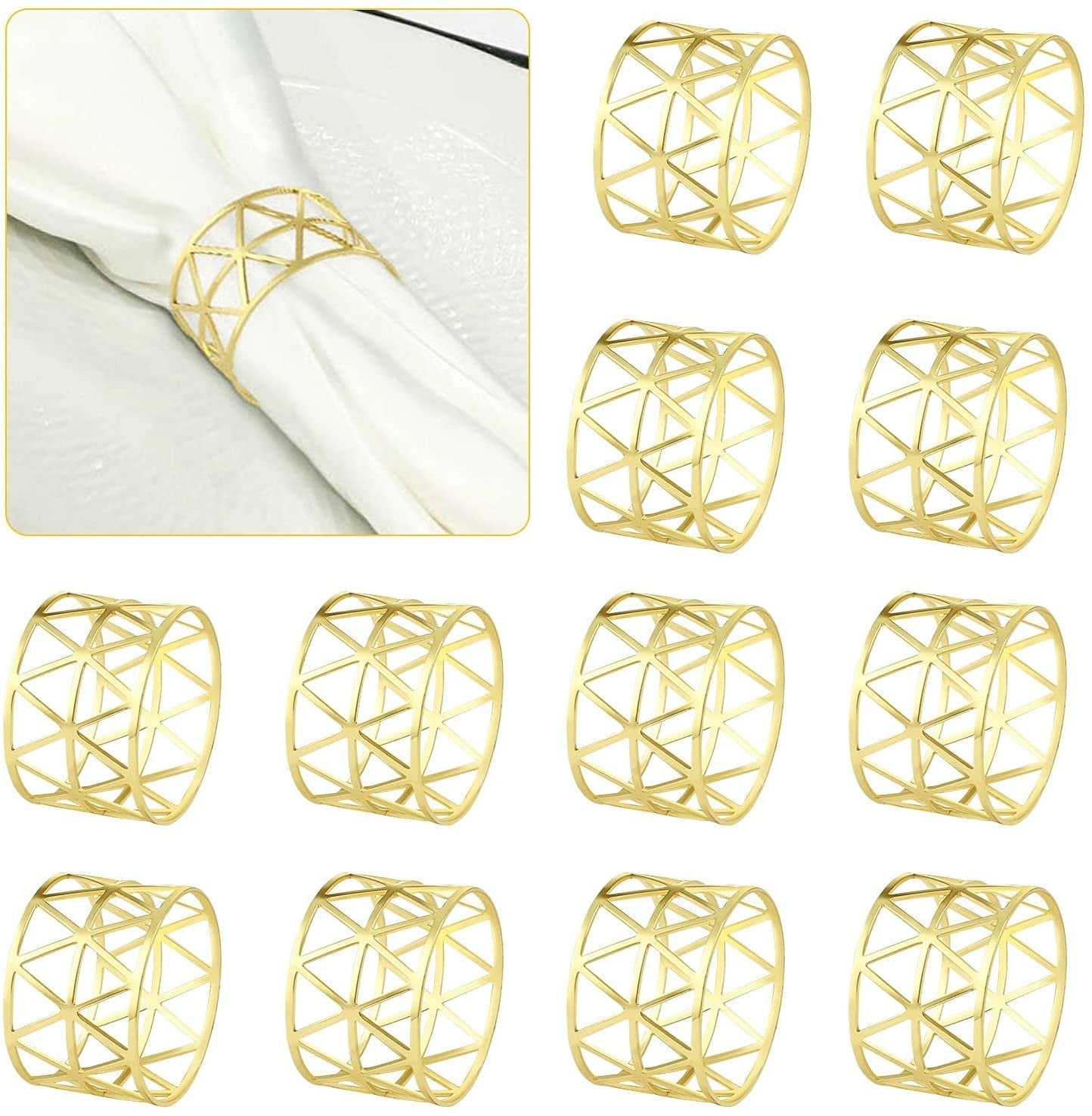 Gold Stainless Steel Decorative Napkin Rings Set of 12