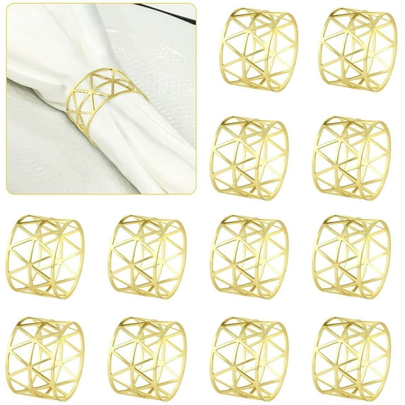 Naler Gold Napkin Rings Set of 12, Hollow Cut Metal Napkin Ring Holders for Holidays Parties Decor