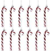 Naler Pack of 12 Christmas Glitter Plastic Candy Cane Tree Hanging Ornaments for Holiday Party Decor