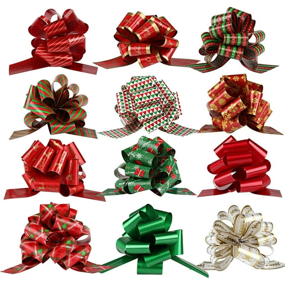 Naler Pack of 12 Christmas Pull Bows - (7.1"W,Assorted Colors) for Gift Wrapping Party Decorations