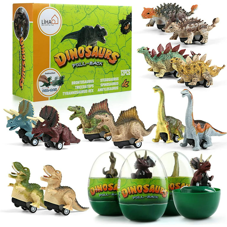 Fun LIttle Toys 12PCS Easter Eggs Dinosaur Car, Dinosaur Pull Back Cars  Dinosaur Party Favors for Kids Dino Surprise Eggs for Boys and Girls Jumbo
