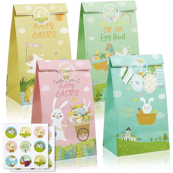 Naler Pack of 12 Easter Paper Gift Bags,Bunny Candy Cookie Treat Bag for Kids Adults Easter Party Favors