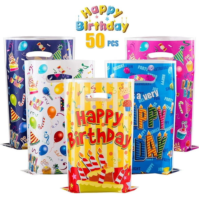 "Naler 50Pack Happy Birthday Goodie Bags, 9.8""x6.5"" Assorted Colors