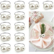 Naler Pearl Napkin Rings Set of 12, Silver Napkin Ring Holders for Party Wedding Dinning Table Decor