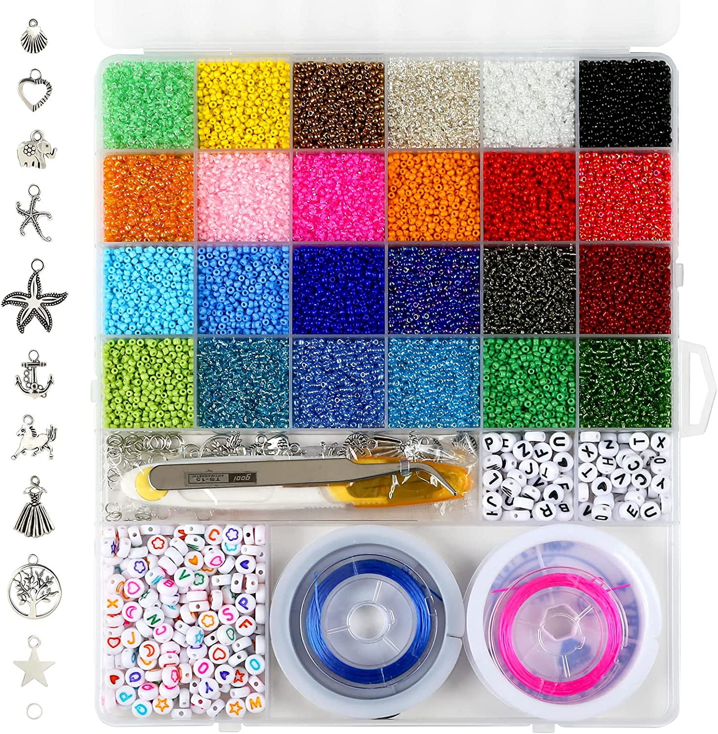 550+Pcs Pony Beads Kit for DIY Bracelet Nacklace Ring Jewelry Making Kit  for Girls Bracelet Beads Colorful Alphabet Glass Seed Beads Art Craft Kits