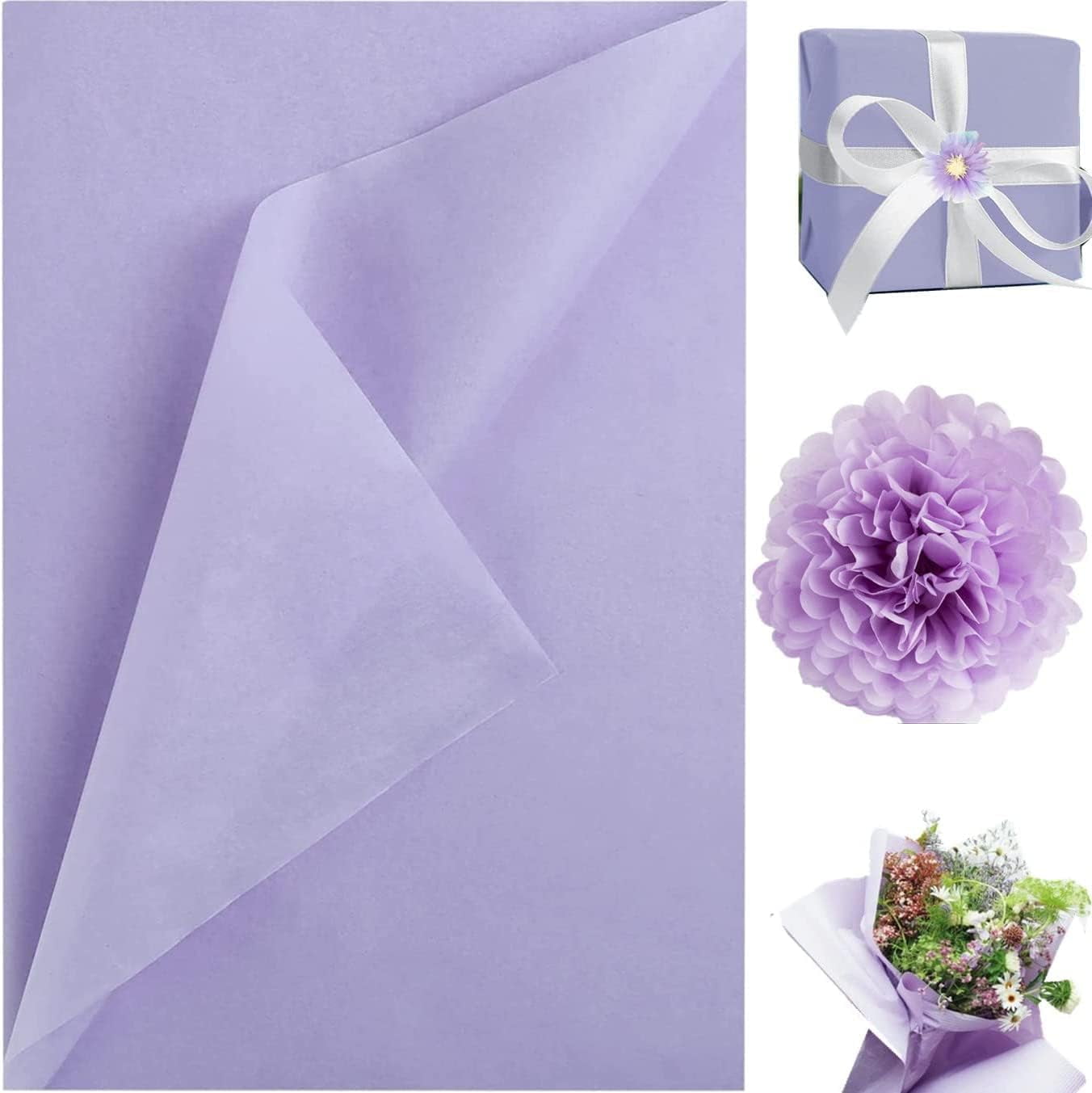 MAYPLUSS Wrapping Tissue Paper - 90 Sheets - Purple Floral Design - 13.7  inch X 19.7 inch Per Sheet