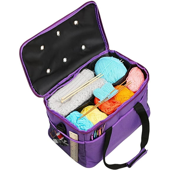 Naler Small Capacity Yarns Storage Bag,Purple Knitting Bag,Mini Yarn Totes for Crochet Hooks,Needles