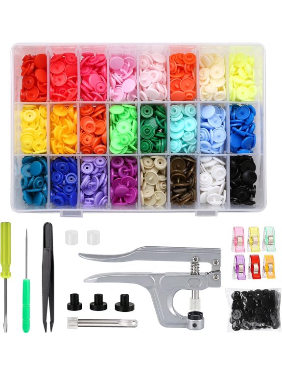 Snaps and Snap Pliers Set, 375 Sets T5 Plastic Buttons for Adult Sewing and Crafting,Unisex