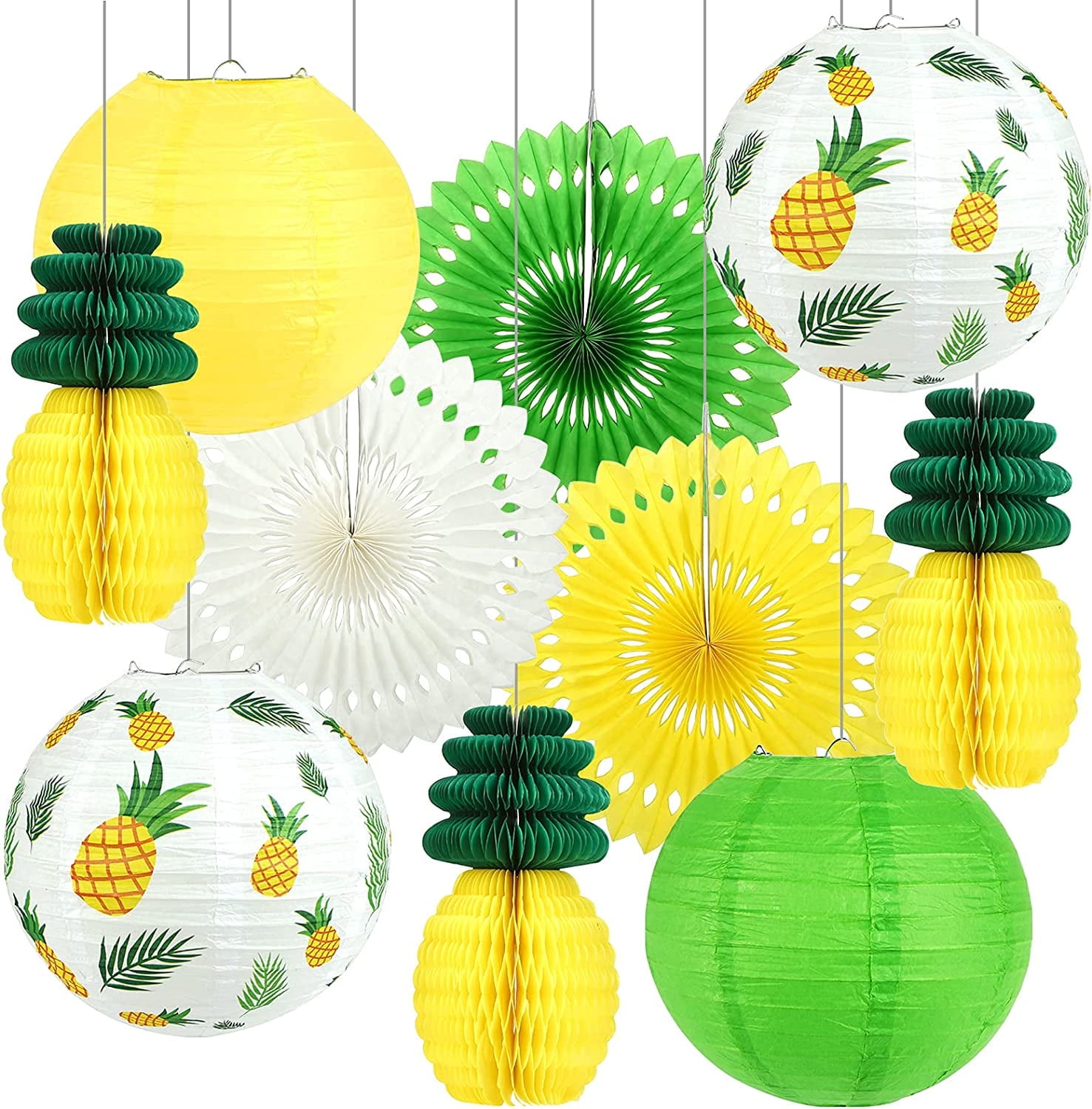 Naler Tropical Party Decorations,Pineapple Honeycomb Paper Lanterns Hanging Paper Fans for Hawaiian Luau Beach Home Party Decorations