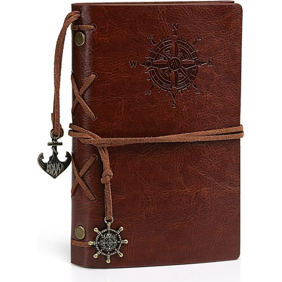 Naler Vintage PU Leather Travel Pocket Notebook,Refillable Journal Lined Paper Diary Planner Writing Notepad for Men & Women,Classic Embossed Sketchbook (160 Pages Extra Refill)