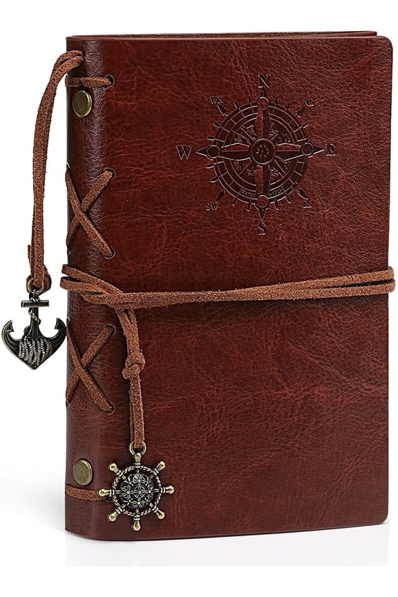 Vintage PU Leather Travel Pocket Notebook,Refillable Journal Lined Paper Diary Planner Writing Notepad for Men & Women,Classic Embossed Sketchbook (160 Pages Extra Refill)