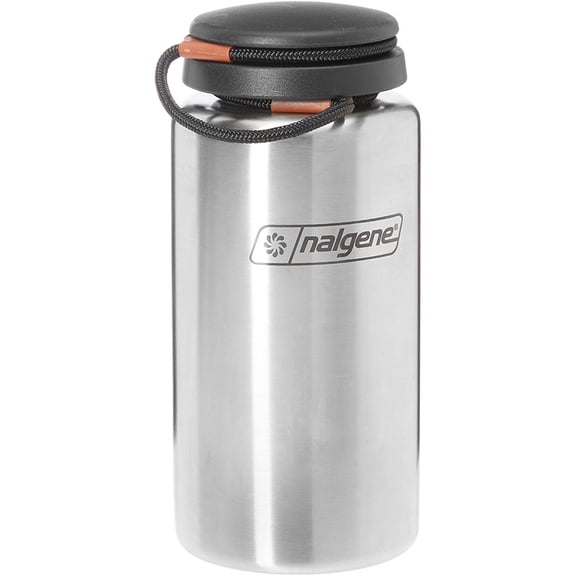 Nalgene Standard 38 oz Silver and Black Insulated Stainless Steel Water Bottle with Wide Mouth Lid