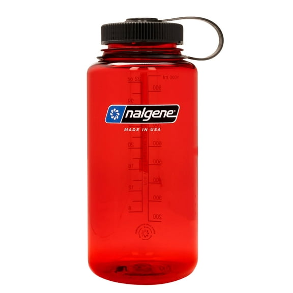 Nalgene Sustain Tritan BPA-Free Water Bottle Made with Material Derived from 50% Plastic Waste (using ISCC certified mass balance), 32 OZ, Wide Mouth, Red