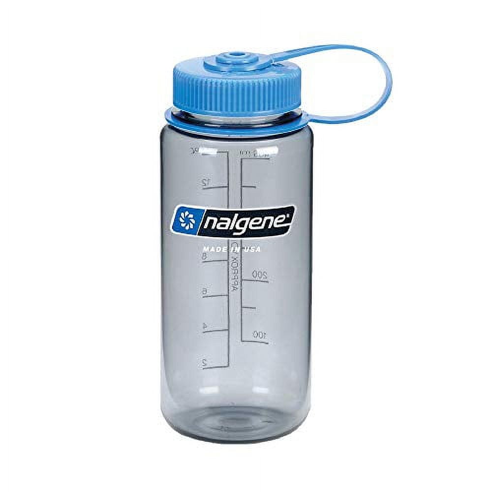 Nalgene Tritan Wide Mouth BPA-Free Water Bottle, Grey w/ Blue Cap, 16 oz