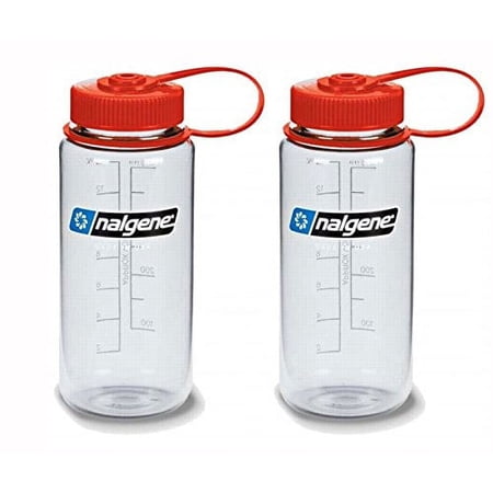 Nalgene W/M 16oz Bottle (Set of 2 Clear/Red Lid, 16 oz, 2 Count)