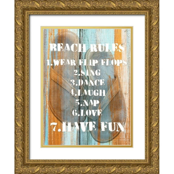 Nall|Skip 12x14 Gold Ornate Wood Framed with Double Matting Museum Art Print Titled - Beach Rules I