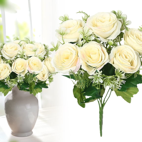 Nallwabiu 6 Heads Artificial Silk Rose Bouquet, Realistic Cloth Rose Flowers, Faux Rose Arrangement for Wedding, Home Decor, Bridal & Table Centerpiece Decoration