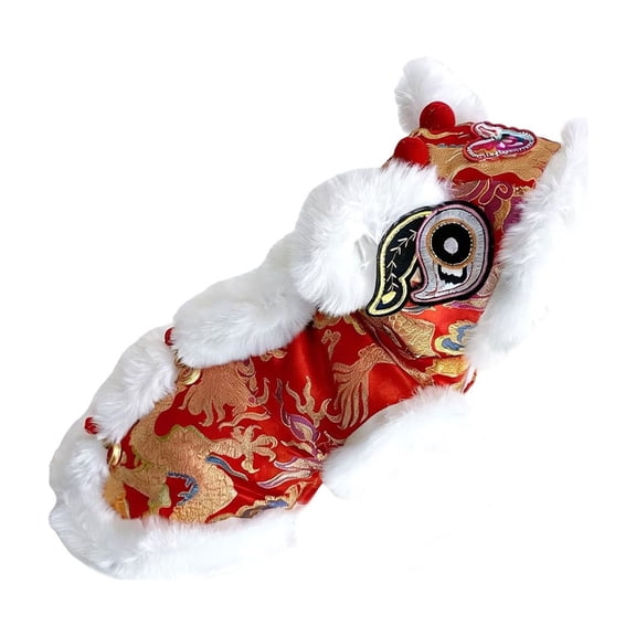 Nallwabiu Chinese New Year Dog Cheongsam 7.9", Festive Tang Costume Pet Apparel, Holiday Outfit for Small Dogs Cats