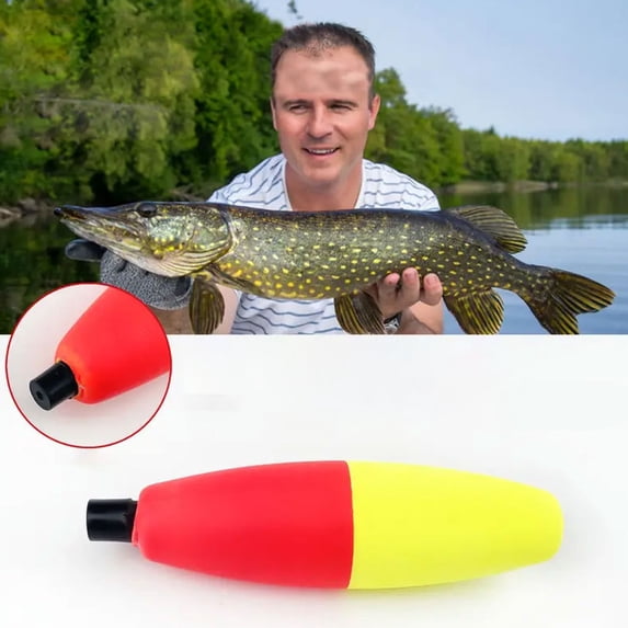 Nallwabiu Fishing Bobbers Floats, Weighted Foam Snap-On Fishing Floats, Oval & Ball Fishing Corks for Bluegill, Crappie, Panfish, Bass & Trout,2.36 inch (Red Yellow)