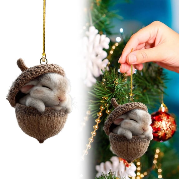 Nallwabiu Forest Animal Christmas Ornaments, Cute Acrylic Acorn Hanging Decorations for Rustic Holiday Home Decor