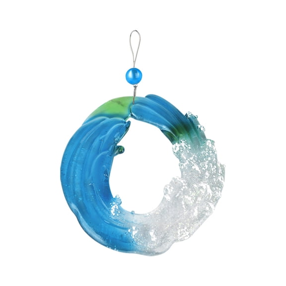 Nallwabiu Resin Ocean Wave Wind Chime Fused Glass Coastal Suncatcher Beach Themed Window Decor for Garden Ornament Front Door Wall Art Coastal Home Decor Glass Pendant Plastic