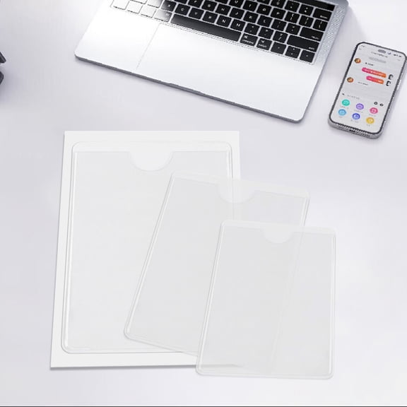 Nallwabiu Self-adhesive PVC Label Holders, Top Opening Peel & Stick Card Pockets, Sticky Index Card Sleeves for Drawer File Cabinet Organization