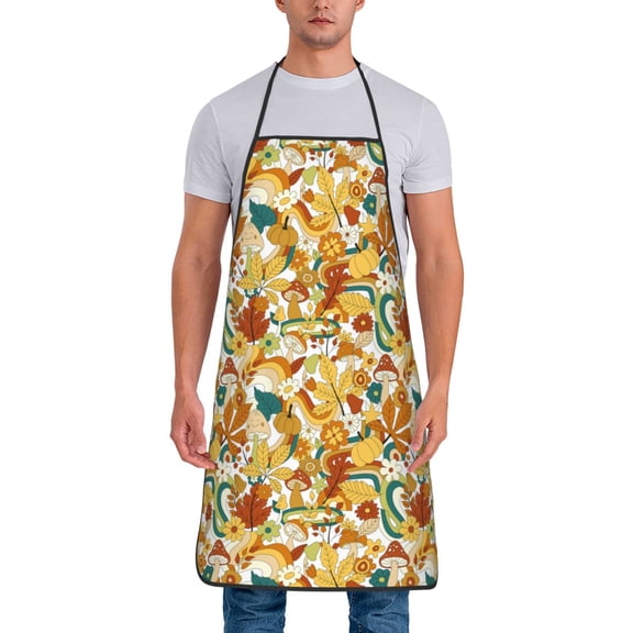 Naloa 1Pack Adjustable Bib Apron Waterdrop Resistant Cooking Kitchen Aprons for Women Men Chef, 70s Groovy Hippie Print