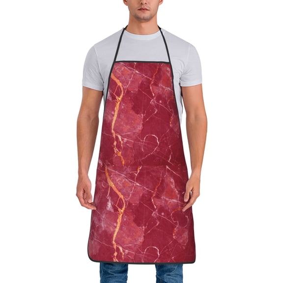 Naloa 1Pack Adjustable Bib Apron Waterdrop Resistant Cooking Kitchen Aprons for Women Men Chef, Abstract Red Marble Print