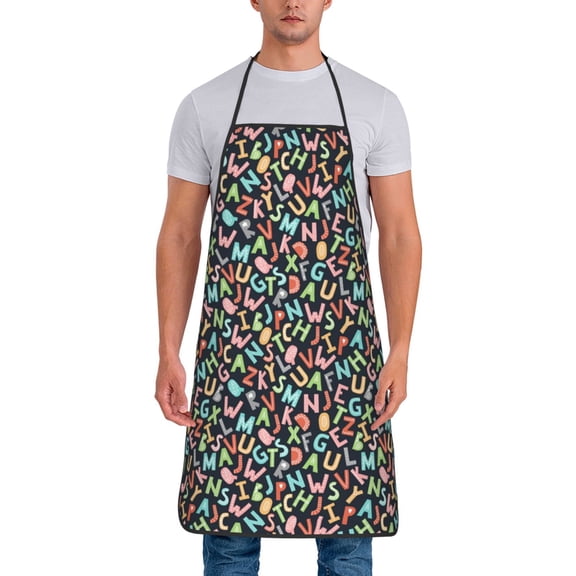 Naloa 1Pack Adjustable Bib Apron Waterdrop Resistant Cooking Kitchen Aprons for Women Men Chef, Alphabet Print