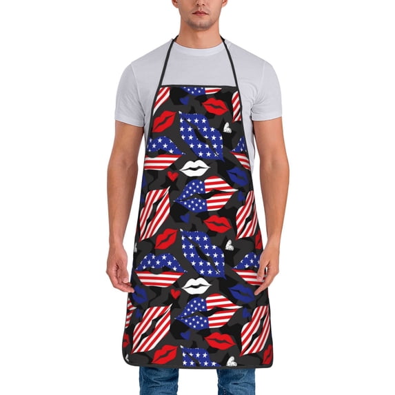 Naloa 1Pack Adjustable Bib Apron Waterdrop Resistant Cooking Kitchen Aprons for Women Men Chef, American With Lips Print