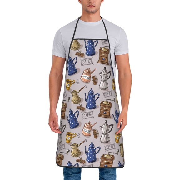 Naloa 1Pack Adjustable Bib Apron Waterdrop Resistant Cooking Kitchen Aprons for Women Men Chef, Antique Vintage Teapot Coffee Grinder Print