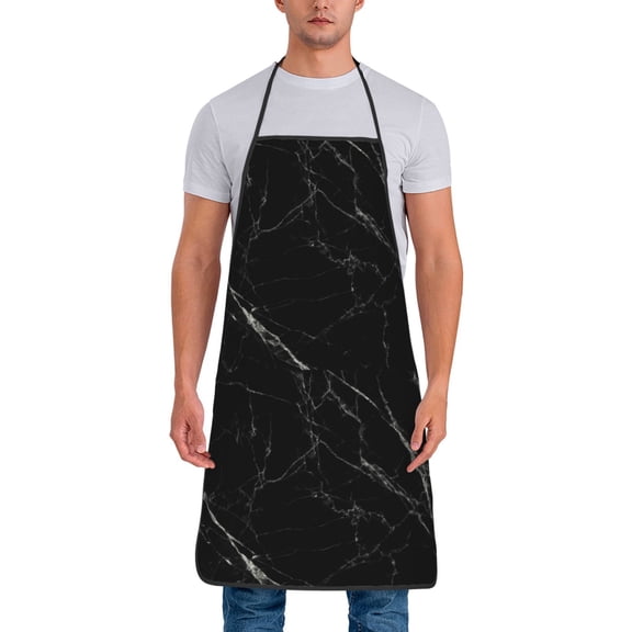 Naloa 1Pack Adjustable Bib Apron Waterdrop Resistant Cooking Kitchen Aprons for Women Men Chef, Black Marble Texture Abstract Print