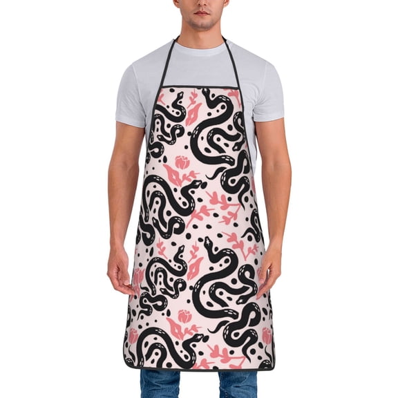 Naloa 1Pack Adjustable Bib Apron Waterdrop Resistant Cooking Kitchen Aprons for Women Men Chef, Black Snake Print