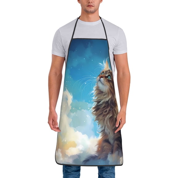 Naloa 1Pack Adjustable Bib Apron Waterdrop Resistant Cooking Kitchen Aprons for Women Men Chef, Blue Sky Winged Cat Print